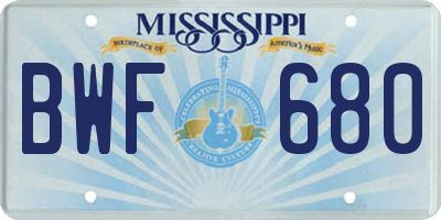 MS license plate BWF680
