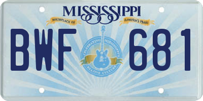 MS license plate BWF681