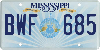 MS license plate BWF685