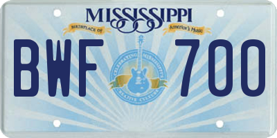 MS license plate BWF700