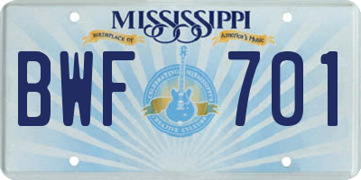 MS license plate BWF701