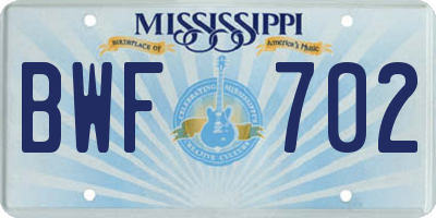 MS license plate BWF702