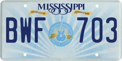 MS license plate BWF703