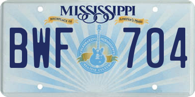 MS license plate BWF704