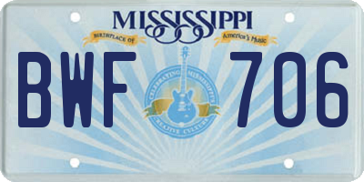 MS license plate BWF706
