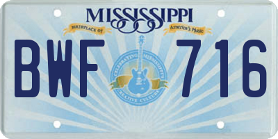 MS license plate BWF716