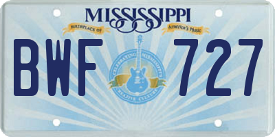 MS license plate BWF727