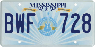 MS license plate BWF728
