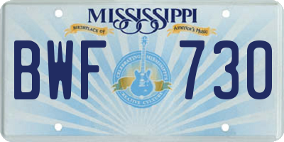 MS license plate BWF730
