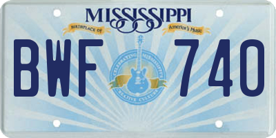 MS license plate BWF740
