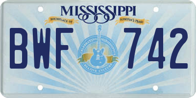 MS license plate BWF742