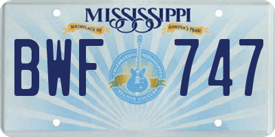 MS license plate BWF747
