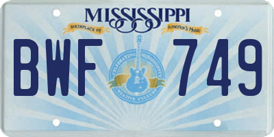 MS license plate BWF749