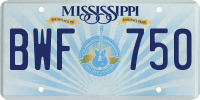 MS license plate BWF750