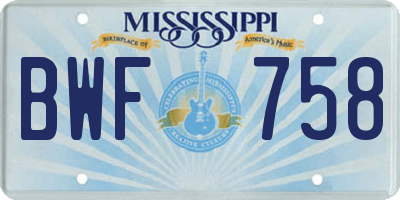 MS license plate BWF758