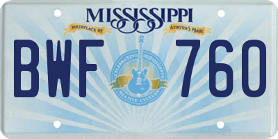 MS license plate BWF760