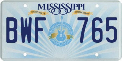 MS license plate BWF765