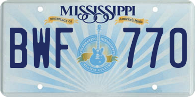 MS license plate BWF770