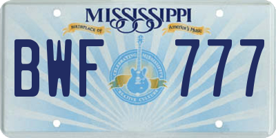 MS license plate BWF777