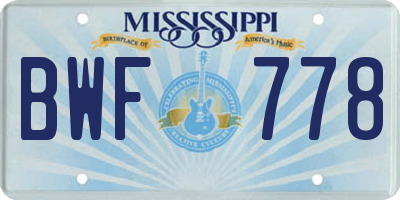 MS license plate BWF778