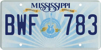 MS license plate BWF783