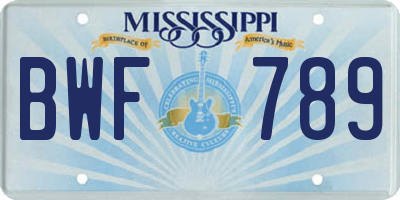 MS license plate BWF789