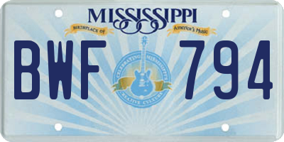 MS license plate BWF794