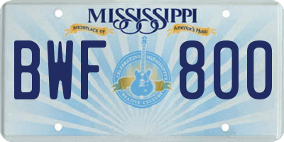 MS license plate BWF800