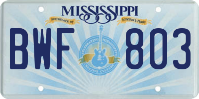 MS license plate BWF803