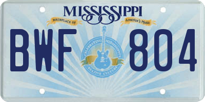 MS license plate BWF804