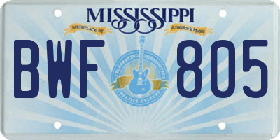 MS license plate BWF805