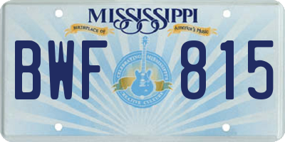 MS license plate BWF815