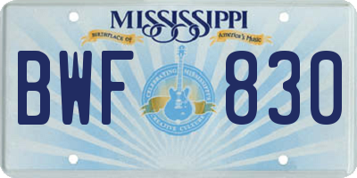 MS license plate BWF830