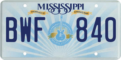 MS license plate BWF840