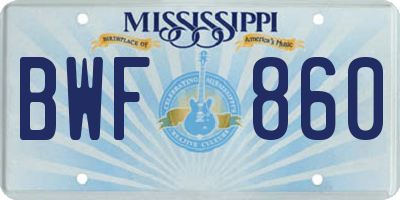 MS license plate BWF860