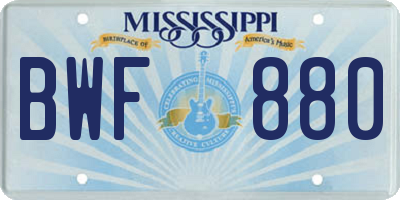 MS license plate BWF880