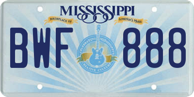 MS license plate BWF888