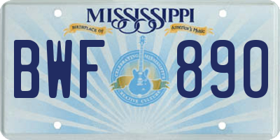 MS license plate BWF890