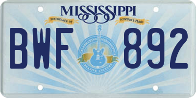 MS license plate BWF892