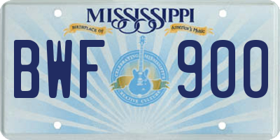 MS license plate BWF900