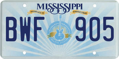 MS license plate BWF905