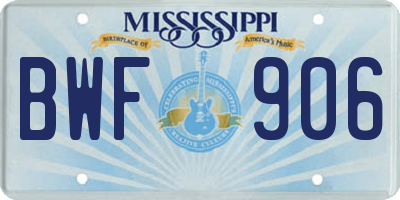 MS license plate BWF906