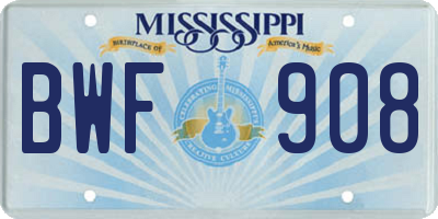 MS license plate BWF908