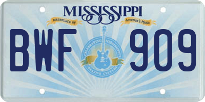 MS license plate BWF909