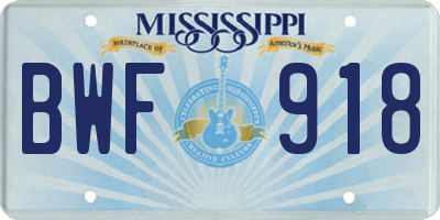 MS license plate BWF918