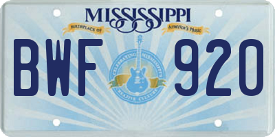 MS license plate BWF920
