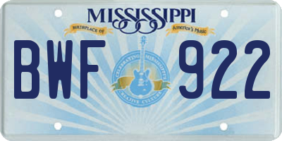 MS license plate BWF922