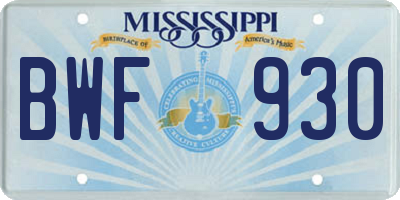 MS license plate BWF930