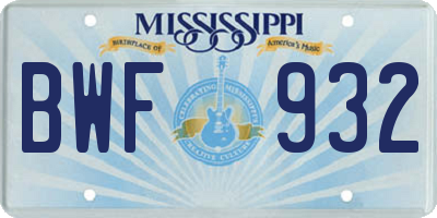 MS license plate BWF932