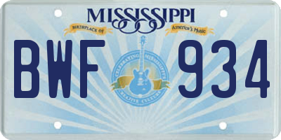 MS license plate BWF934